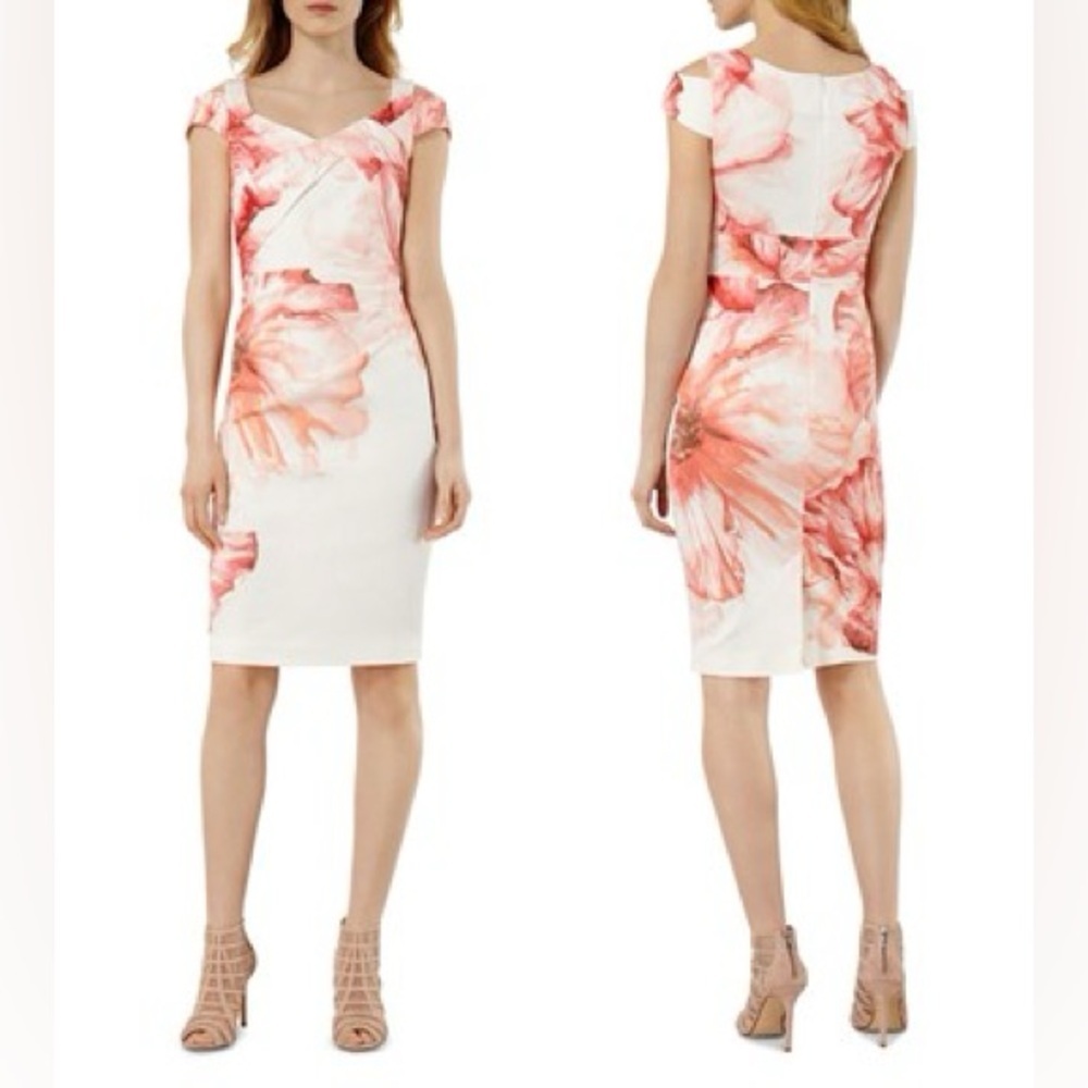 KAREN MILLEN Stunning Floral Watercolor Cold Shoulder PencilL Dress✩ US 6